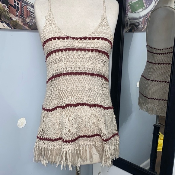 Y2K OpenKnit Crochet embroidered fringe grannycore coastal boho hippie vintage - Picture 1 of 6